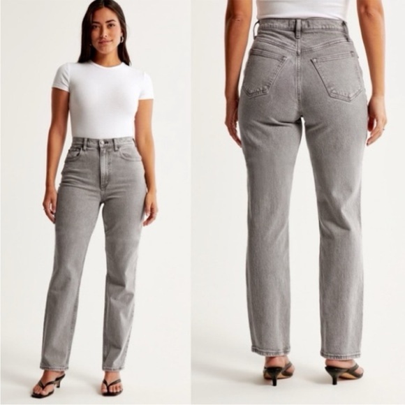 Abercrombie & Fitch The 90’s Straight Ultra High Rise Jeans 32L 14L Long Gray - Picture 1 of 5